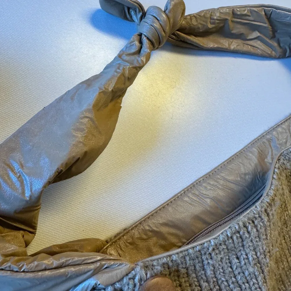 Aldo Hobo Purse Brown Knit Faux Crinkle Leather Shoulder Strap Boho